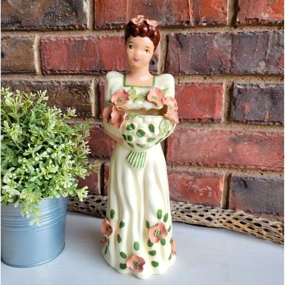 Vintage Beautiful & Rare Tall California Pottery Elegant Lady Bouquet Vase